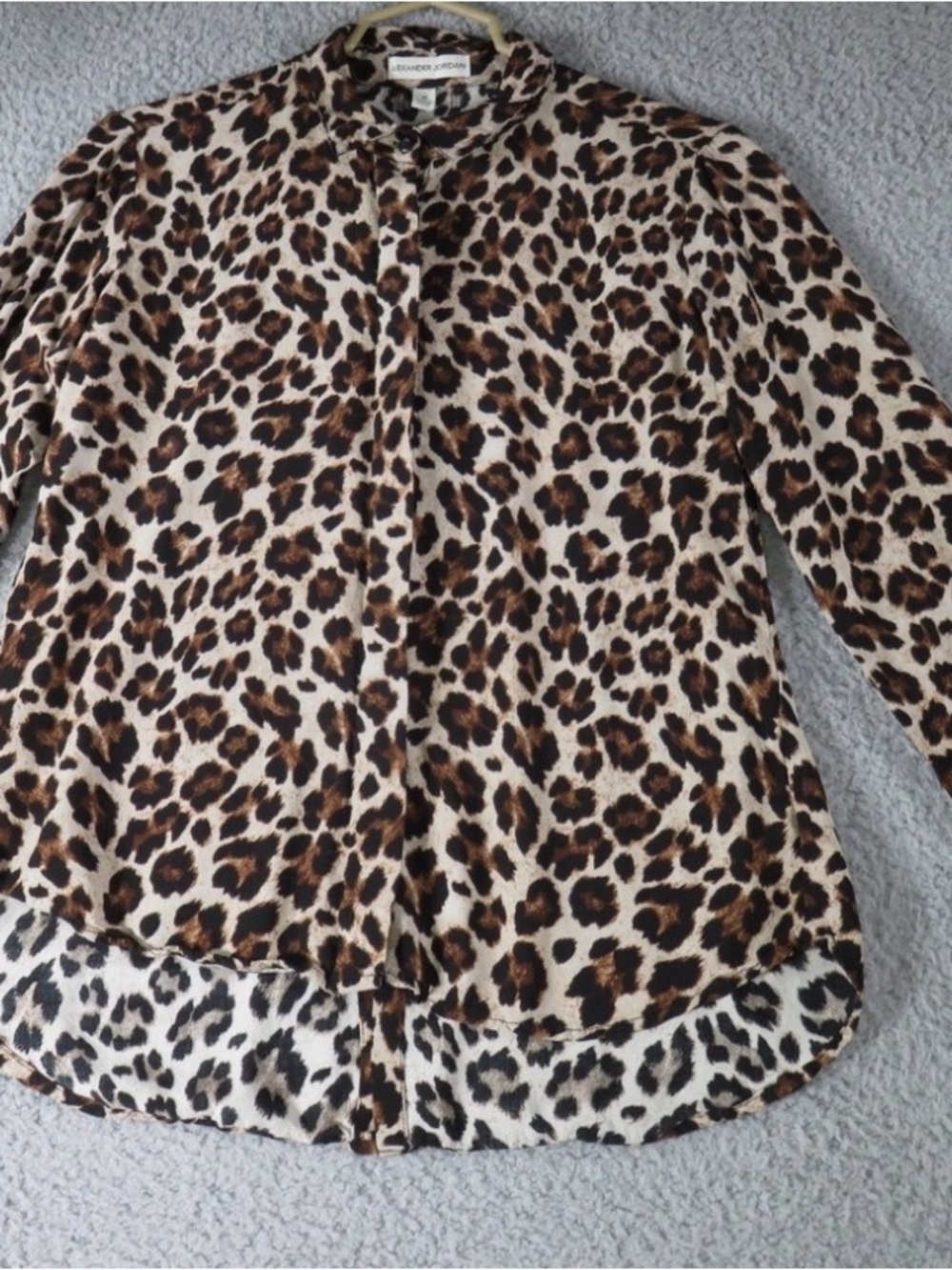 Vintage Alexandra Jordan Leopard Print Button-Up Shirt Lightweight Button Down